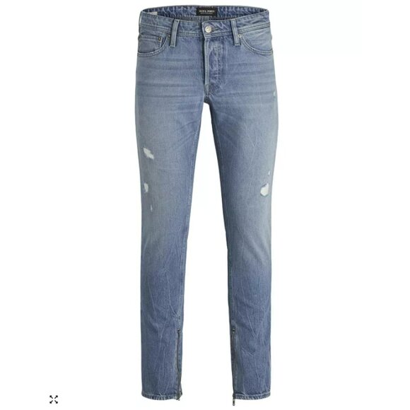 Jack & Jones GLENN slim jeans distressed with ankle zipper sz 32x32 - Picture 1 of 16
